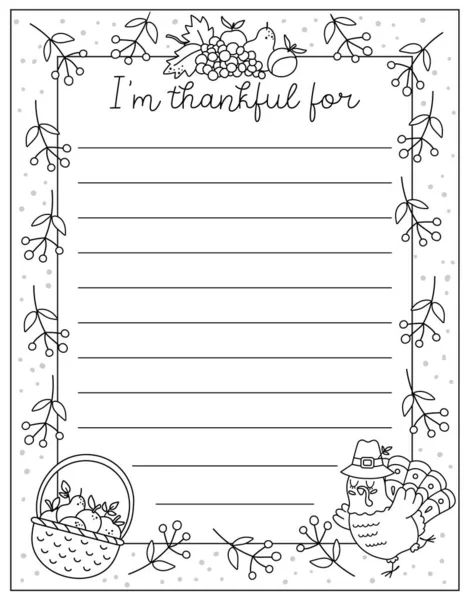 Vector Black White Thanksgiving Card Thankful Line Vertical Letter Template — 스톡 벡터