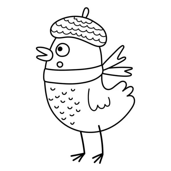 Cute Black White Bird Hat Scarf Vector Autumn Character Isolated — 图库矢量图片