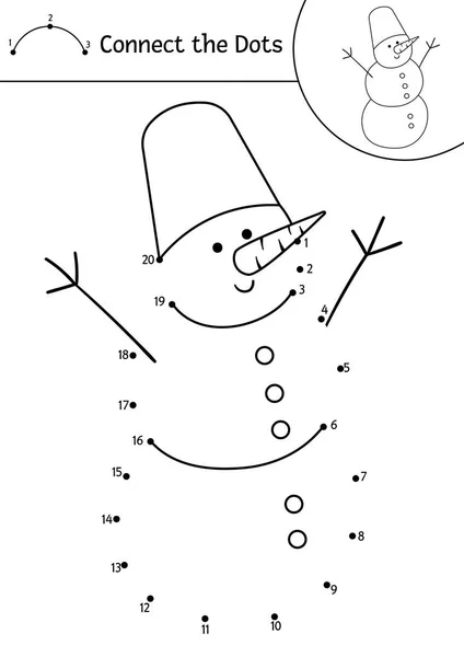 Vector Weihnachten Punkt Punkt Und Farb Aktivität Mit Niedlichen Schneemann — Stockvektor