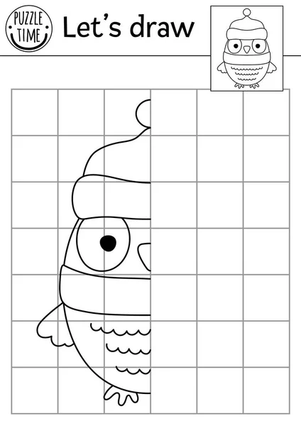 Completa Imagem Coruja Planilha Prática Desenho Simétrico Floresta Vetorial Atividade —  Vetores de Stock