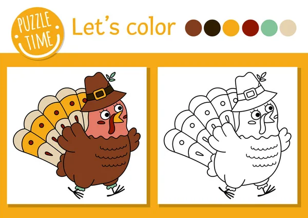 Thanksgiving Coloring Page Children Turkey Vector Autumn Holiday Outline Illustration — Stock Vector
