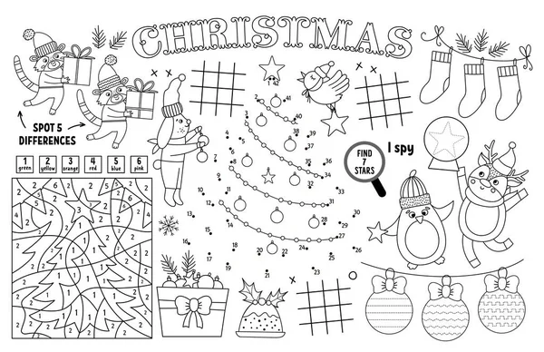 Vector Christmas Placemat Kids Winter Holiday Printable Activity Mat Maze — Stock Vector