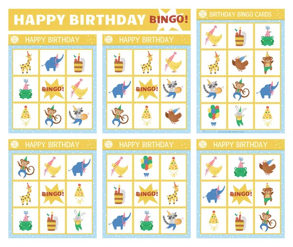 Vector Boldog Születésnapot Bingó Kártyák Készlet Szórakoztató Családi Lottó Társasjáték — Stock Vector