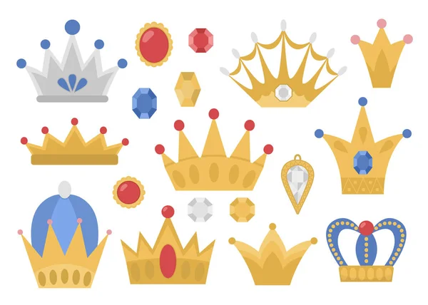 Colección Coronas Cuento Hadas Conjunto Vectorial Accesorios Fantasía Rey Reina — Archivo Imágenes Vectoriales