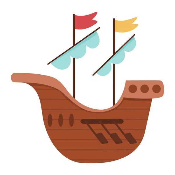 Διανυσματικό Μεσαιωνικό Πλοίο Κουπιά Και Πανιά Παραμύθι Βάρκα Εικονίδιο Απομονώνονται — Διανυσματικό Αρχείο