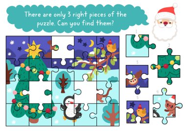 Noel köyünün mantıksal aktivitesi, gece sahnesiyle penguenlerle, süslü ağaçlarla eşleşiyor. Yeni yıl oyunu, basılabilir çalışma tablosu. Kış tatili maç sayfası. Kayıp yapboz parçasını bul!