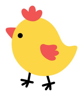 Vektör sarı hatun simgesi. Beyaz arka planda yalıtılmış çiftlik kuşu tırmanışı. İlkbahar ya da Paskalya bebeği çizimi. Sevimli evcil hayvan çizimi