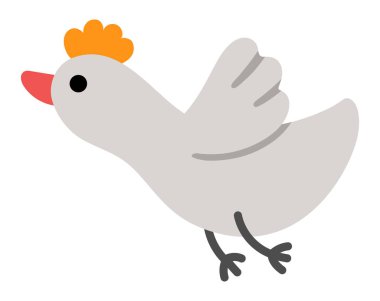 Turuncu tuft ikonuyla uçan gri kuş. İlkbahar göçmen hayvanları. Beyaz grupta izole edilmiş çocuklar için şirin bir Paskalya Köyü karakteri çizimi