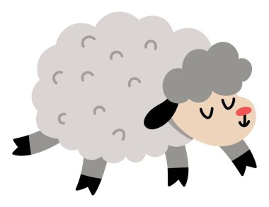 Vektör koyun simgesi. Beyaz arka planda izole edilmiş sevimli gülen çiftlik hayvanı. Çocuklar için harika bir koyun resmi. Komik bahar ya da Paskalya Köyü