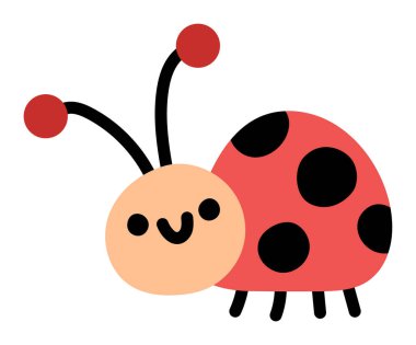 Vektör şirin uğur böceği simgesi. Sevimli uğur böceği tırmanışı. Tuhaf ormanlık, orman ya da bahçe kırmızı kanatlı böcek. Beyaz grupta izole edilmiş çocuklar için şirin bir bahar böceği çizimi