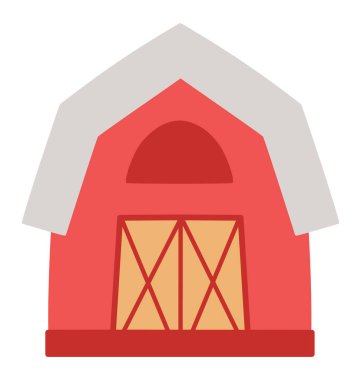 Beyaz arka planda izole edilmiş basit bir ahır simgesi. Düz çiftlik ahırı çizimi. Tatlı kırmızı odunluk. Kırsal, bahçe ya da Paskalya Köyü fotoğrafı