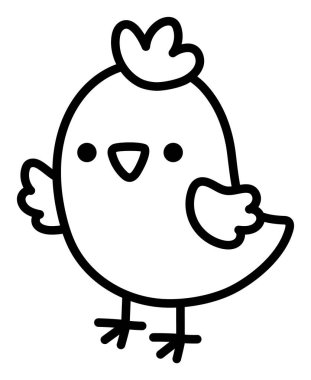 Vektör hatun çizgisi simgesi. Beyaz arka planda yalıtılmış çiftlik kuşları kanat çırpıyor. Bahar ya da Paskalya bebeği, siyah beyaz çizim. Güzel evcil hayvan boyama bezi.