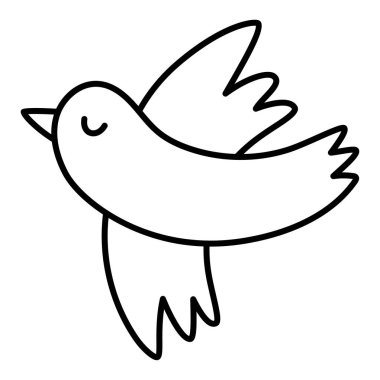 Vektör uçan kuş çizgisi simgesi. İlkbahar göçmen hayvanları. Beyaz grupta izole edilmiş çocuklar için şirin bir Paskalya köyü karakteri, siyah-beyaz çizim ya da boyama sayfası