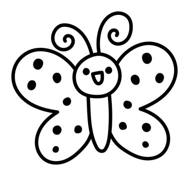 Vektör kelebek çizgisi simgesi. Sevimli bahar güvesi tırmanışı. Tuhaf ormanlık, orman ya da bahçe böceği. Kanatları açık şirin bir böcek. Siyah beyaz çizimler. Whit 'te izole edilmiş çocuklar için renk sayfası.