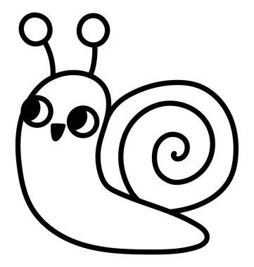 Vektör sürünen salyangoz çizgisi simgesi. Komik ormanlık yumuşakçaları. Beyaz arka planda izole edilmiş çocuklar için siyah-beyaz şirin bir orman çizimi. Paskalya Köyü karakter dağılımı veya renklendirme pag