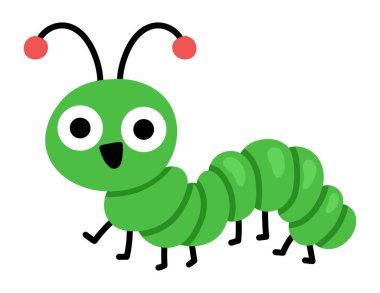 Vektör şirin tırtıl ikonu. Sevimli yeşil tüyler ürpertici tırmanış. Tuhaf ormanlık, orman ya da bahçe böceği. Beyaz grupta izole edilmiş çocuklar için şirin bir bahar böceği çizimi