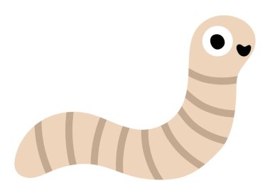 Şirin sürünen solucan ikonu. Komik orman böceği. Tatlı orman, çiftlik, beyaz arka planda izole edilmiş çocuklar için bahçe böceği çizimi. Bahçe tüyler ürpertici karakter klipsi