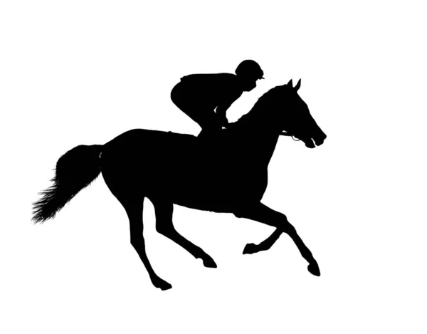 Zwart Vlak Beeld Van Een Paard Jockey Geïsoleerd Een Witte — Stockvector