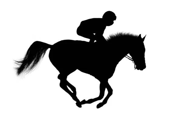 Svart Platt Bild Häst Jockey Isolerad Vit Bakgrund — Stock vektor