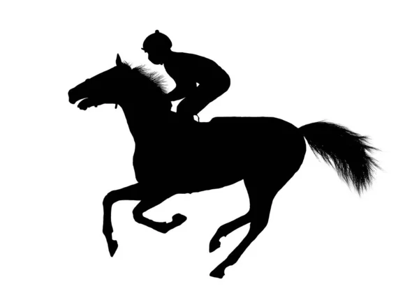 Гоночний Кінь Чорний Силует Ізольований Білому Тлі — стокове фото