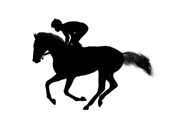 Pferdejockey Rennen Schwarze Silhouette Isoliert Auf Weißem Hintergrund — Stockfoto