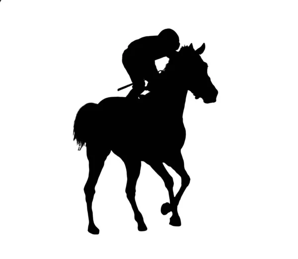 Häst Jockey Racing Svart Siluett Isolerad Vit Bakgrund — Stockfoto