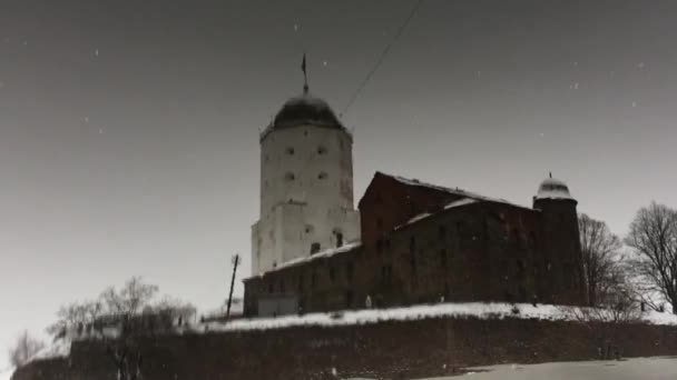Alte Steinburg Auf Der Insel Mit Einer Flagge Auf Dem — Stockvideo