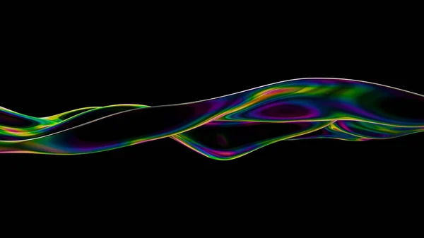 Żywa, płynna powierzchnia falista. 3D abstrakcyjne opalizujące oddawanie cieczy. Neonowa, holograficzna, gładka powierzchnia z kolorowymi interferencjami. Stylowe ruchy przepływu widma — Zdjęcie stockowe