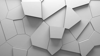 Soyut çıkarılmış voronoi arka planı bloke eder. Minimum ışık, kurumsal duvarı temizler. 3 boyutlu geometrik yüzey çizimi. Çokgen elementlerin yer değiştirmesi