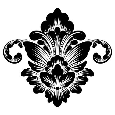 Vektör damaske elementi. İzole edilmiş, merkezi iltihaplanma. Klasik lüks eski moda İspanyol süsü, duvar kağıtları, tekstil, ambalaj...