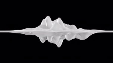 Soyut titreşen beyaz sallanan ferromanyetik sıvı. Sıvı sütlü dalgalı madde. Modern sıvı nanoteknoloji materyalleri. 3D, alfa ile zarif bir şekil oluşturun. 4K UHD