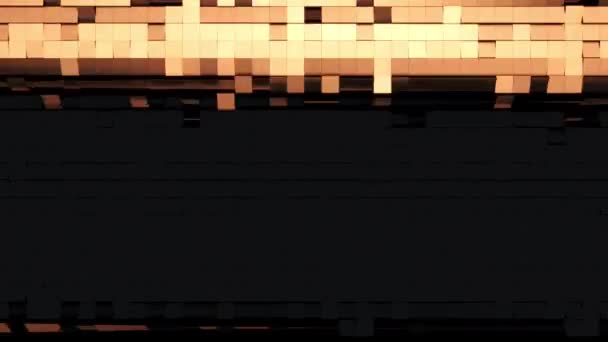 Superficie de azulejos negros con bucle de animación de azulejos volteando hacia el lado dorado siguiendo la ola de abajo hacia arriba. Fondo de renderizado geométrico inconsútil 3D con patrón de movimiento de ruido. 4k UHD — Vídeos de Stock
