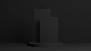 İki arka kutu kompozisyonu olan soyut koyu yuvarlak podyum. Metnin için temiz 3 boyutlu oda ve ışık ve gölgeli ürünler. 3 Boyutlu Resim Hazırlayıcı