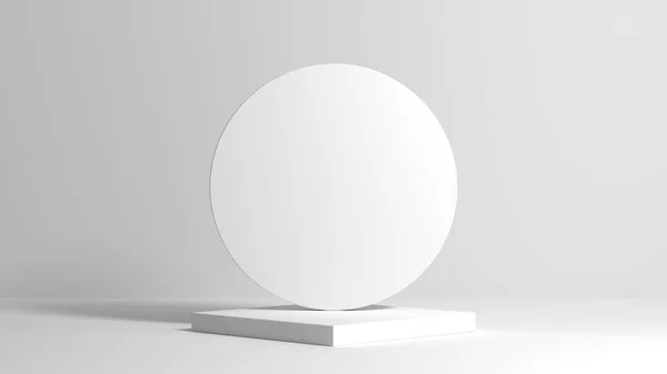 Podium quadrado branco claro abstrato com composição traseira redonda. Limpe a sala 3D para o seu texto e produtos com luz e sombra. Renderização de ilustração 3D — Fotografia de Stock