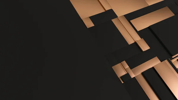 Superficie rectangular teselada negra y dorada. Fondo abstracto con azulejos fragmentados. Ilustración 3D renderizar patrón de diseño con lugar para el texto. Subdividido moderno mosaico de tocino —  Fotos de Stock