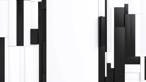 Schwarz-weiß tessellated rechteckige Oberfläche. Abstrakter Hintergrund mit fragmentierten Kacheln. 3D Illustration rendert Designmuster mit Platz für Text. Modernes Mosaik unterteilt — Stockfoto