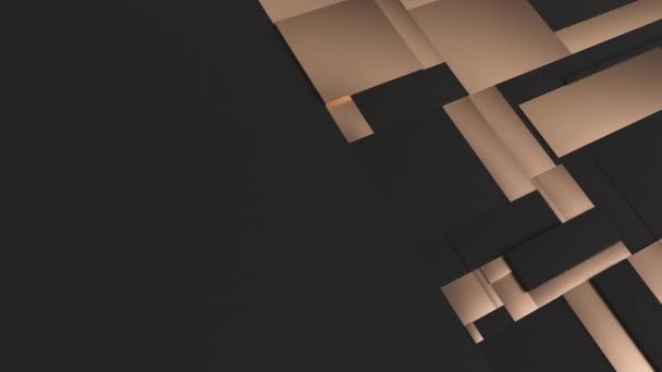 Superficie rectangular teselada en movimiento negro y dorado. Fondo abstracto con baldosas fragmentadas de escala oscilante. Patrón de diseño 3D Motion con animación de bucle y lugar para texto. renderizado UHD 4k — Vídeo de stock