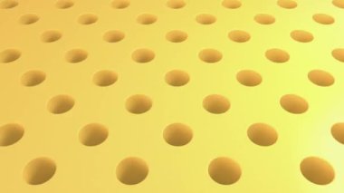 Renkli küreler bir delikten diğerine atlıyor. Sarı yüzey, delikler ve zıplayan toplar. 3D döngülü soyut animasyon canlandırması. Eğlenceli hareket tasarımı
