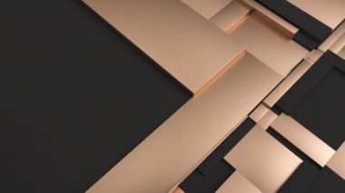 Siyah ve altın hareket eden dikdörtgen yüzey. Sallanan parçalanmış fayanslarla soyut arkaplan. Döngü animasyonu ve metin için yer ile üç boyutlu hareket tasarım deseni. 4k UHD oluşturucu