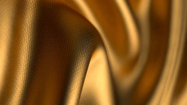 Golden twisted fabric with shallow depth of field. Detailed silk folded cloth. 3d illustration render — Stock Photo, Image