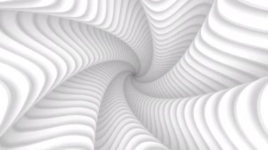 Yuvarlak yıldız şekilli soyut bükülmüş tünel. Spiral koridorda sonsuz hareket. Beyaz pürüzsüz ışık yapısı. 4k UHD döngüsü