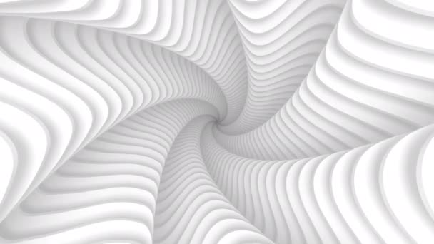 Túnel torcido abstracto construido con forma de estrella redondeada. Movimiento infinito a través del corredor espiral. Estructura ligera lisa blanca. bucle UHD 4k — Vídeos de Stock