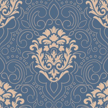 Damask kusursuz desen elementi. Vector klasik lüks, eski moda İspanyol süsü, duvar kağıtları, tekstil, ambalaj için kraliyet Victoria dönemi kusursuz dokusu. Klasik, zarif, çiçekli barok şablonu..