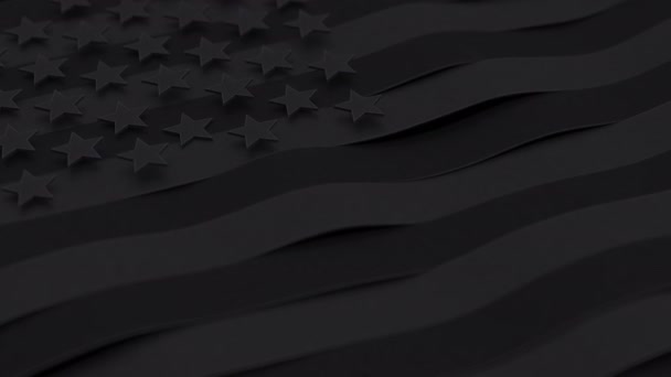 Das Schwenken der schwarzen Flagge der Vereinigten Staaten mit geringer Schärfentiefe. Black Lives Matter BLM Konzept. Plakat zur Sensibilisierung für Rassenungleichheit. 4k UHD-Schleifenanimation. — Stockvideo