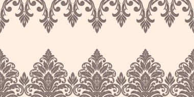 Vektör damaske sınır unsuru ve sayfa dekorasyonu. Klasik lüks sınır dekorasyonu. Tekstil, ambalaj vs. için kusursuz doku. Klasik, zarif, çiçekli barok şablonu.