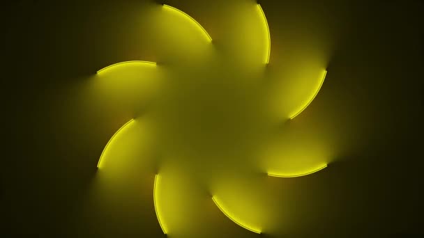 Cirkel med inre gult ljus delas till delar och transfrån till yttre glöd. Abstrakt sömlös loop animation. 3D-återgivning av neon lysande ytor rörelse bakgrund. — Stockvideo
