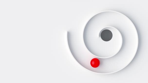 भंवर भूलभुलैया के माध्यम से लाल गेंद रोल, दीवारों से उछाल और छेद तक पहुंचें। उपलब्धि की अवधारणा, लक्ष्यों तक पहुंचना। 3 डी रेंडर — स्टॉक वीडियो
