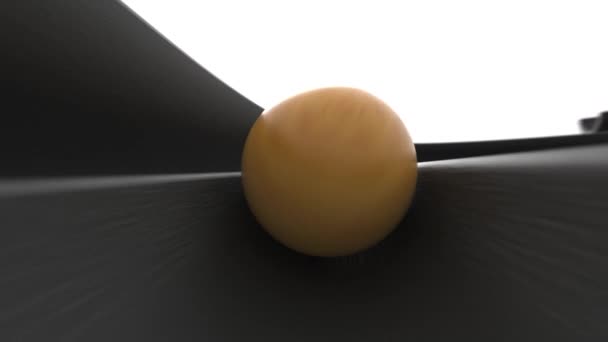 La cámara sigue a la bola rodando en el surco del remolino. Primer plano de la esfera en movimiento rápido. — Vídeo de stock