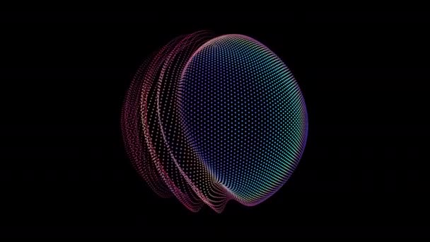 Ondas de distorsión en bucle en esfera abstracta de partículas. Salpicadura de datos digitales de matriz de puntos esféricos. Elemento de interfaz de usuario de fallo futurista — Vídeo de stock