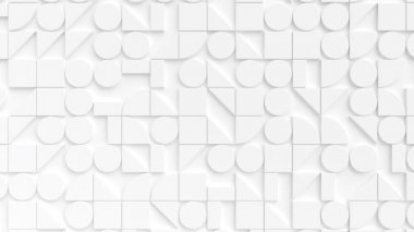 İsviçre stili yarı dairesel üç boyutlu elementlerin şekil değiştirdiği modern beyaz arkaplan. En az ışık geometrik arkaplan .